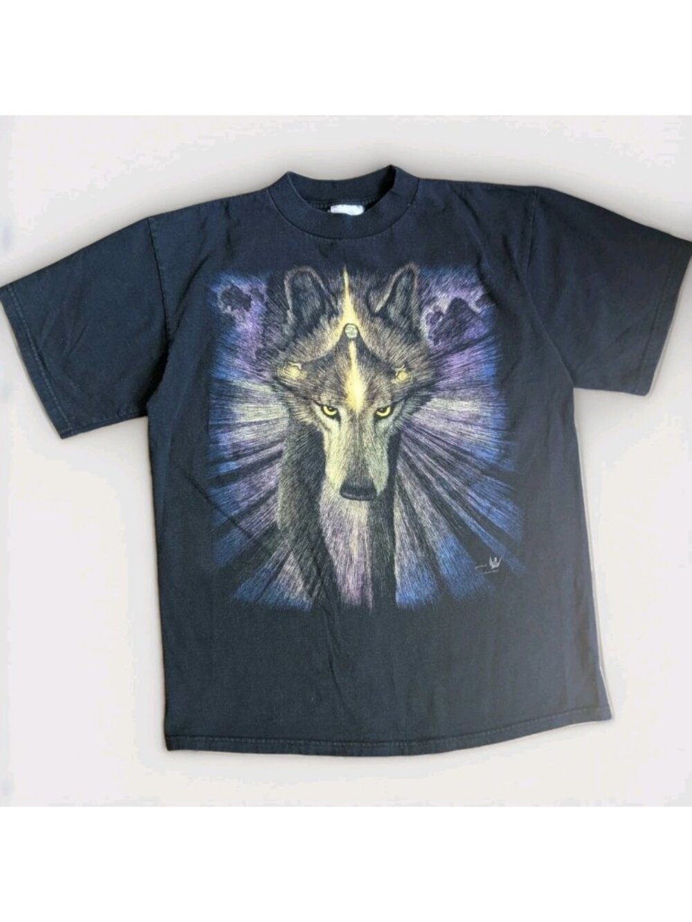 Vintage 90s Silk Masters Wolf Graphic T-Shirt Black Sz M Nature Wild Double Mens